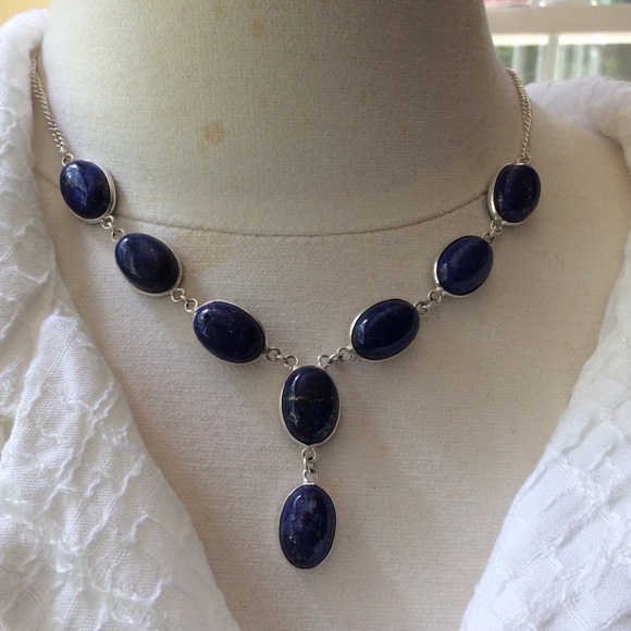 Sterling Silver Lapis Lazuli Necklace & Earrings Set 20” - Picture 8 of 14